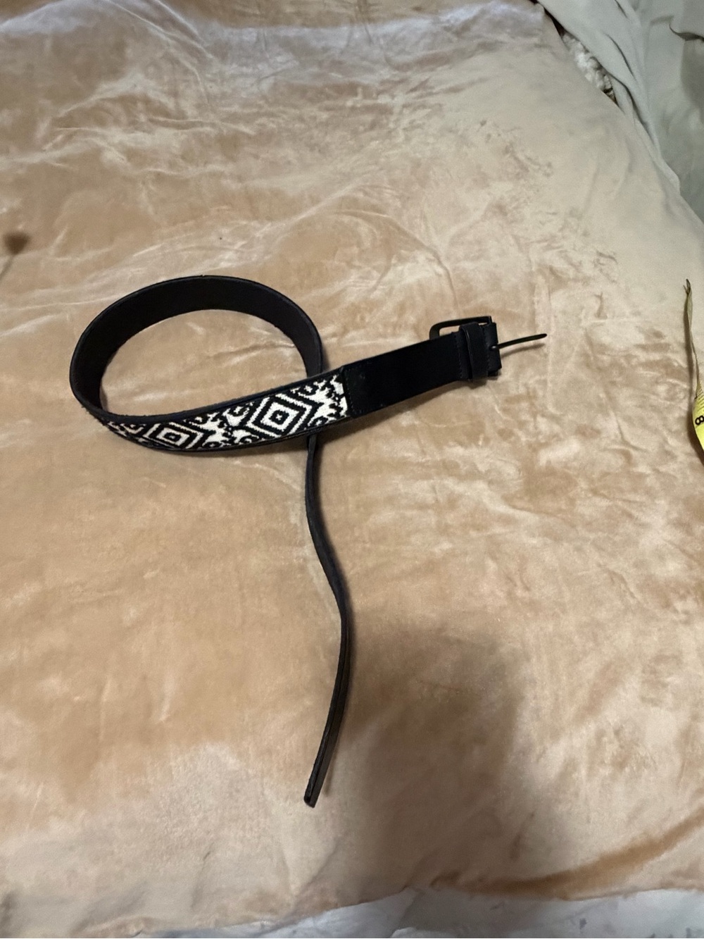 Lucky Brand Black and White Embroidered Geometric Pattern Women's Belt Medium